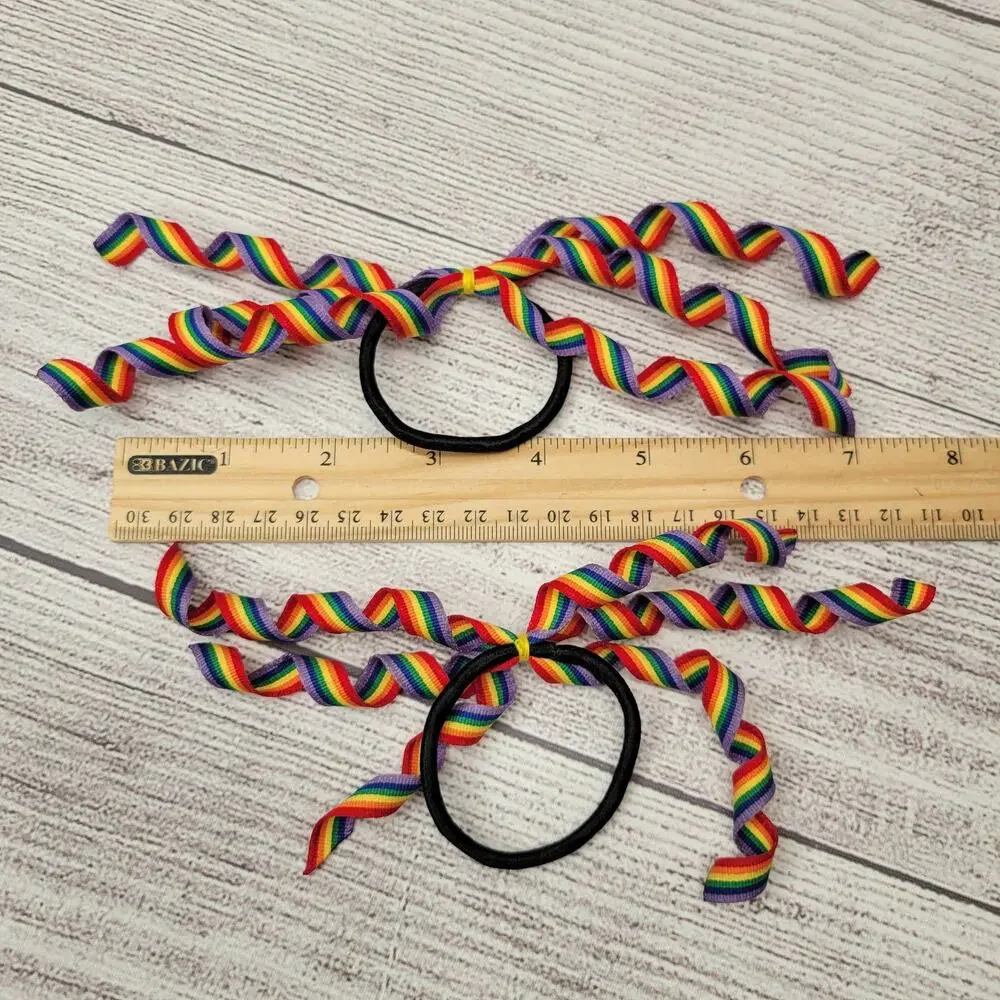 PRIDE Rainbow Corkscrew Grosgrain Ribbon Korker Hair Ties, Set of 2